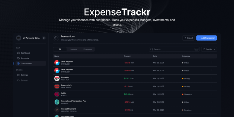 ExpenseTrackr Dashboard