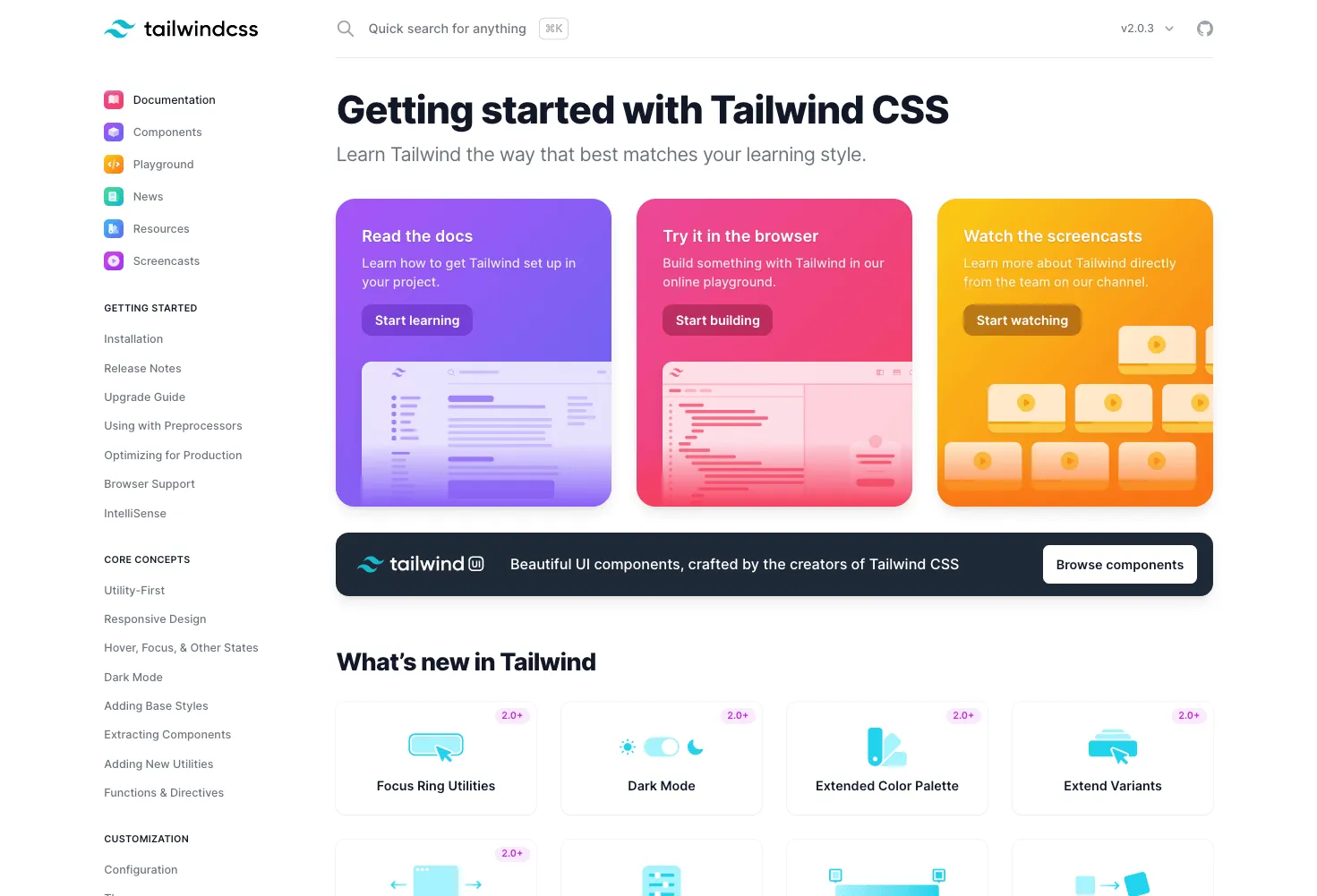 Tailwind CSS documentation